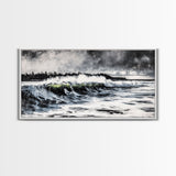 Ocean Wave, Coastal Art, Large Wall Art, Black and White Painting, Abstract Seascape, Living Room Decor, Framed Canvas Print, Beach House