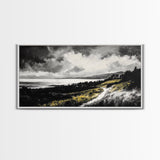 Golden Field, Pathway Landscape, Black and White Art, Moody Sky, Scenic Wall Decor, Office Wall Art, Canvas Print, Minimalist Nature