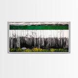 Rustic Fence, Green Landscape, Modern Country Art, Black and White with Color, Nature Inspired, Farmhouse Decor, Serene View, Canvas Print