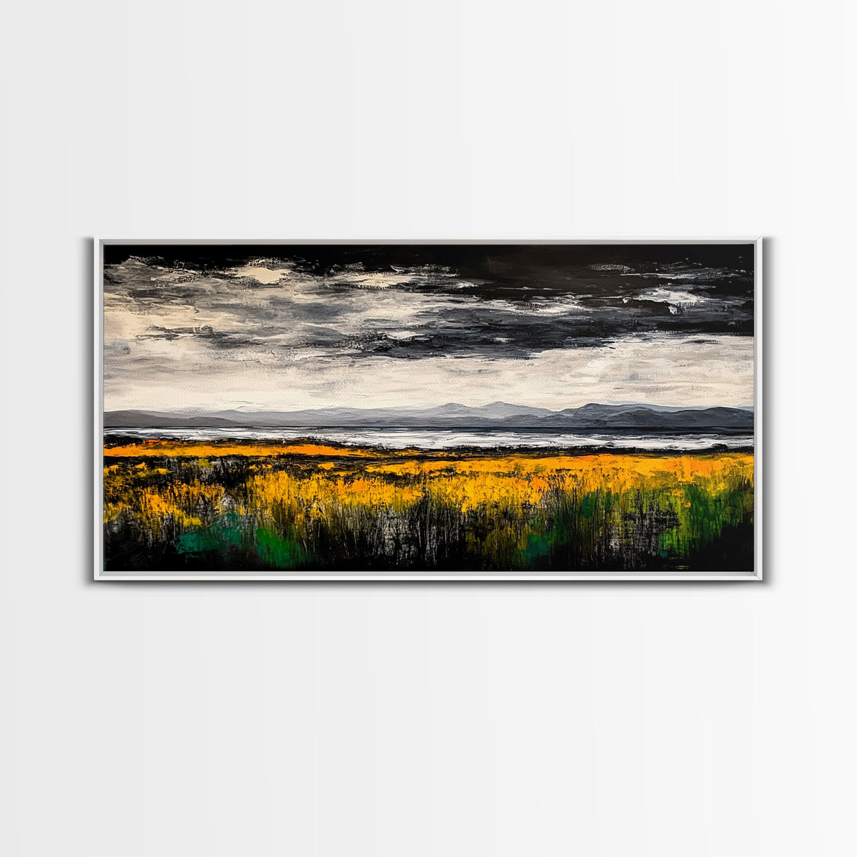 Moody Landscape Painting, Autumn Field Art, Dark Sky Nature Wall Decor, Rustic Country Home Art, Earthy Farmhouse Style, Canvas Print