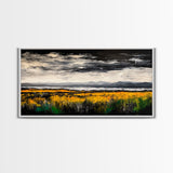 Moody Landscape Painting, Autumn Field Art, Dark Sky Nature Wall Decor, Rustic Country Home Art, Earthy Farmhouse Style, Canvas Print