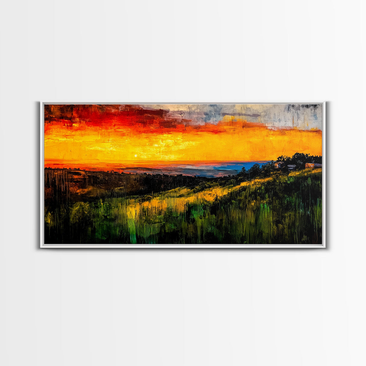 Golden Sunset, Rolling Hills, Vibrant Landscape, Canvas Print, Nature Wall Art, Living Room Decor, Warm Autumn Tones, Rustic Artwork