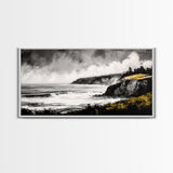Rugged Coast, Ocean Horizon, Green Cliffs, Canvas Print, Coastal Landscape, Nautical Wall Art, Modern Home Decor, Living Room Art