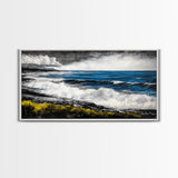 Tropical Shore, Emerald Waters, Stormy Sky, Canvas Print, Coastal Wall Art, Beach House Decor, Ocean Painting, Living Room Artwork