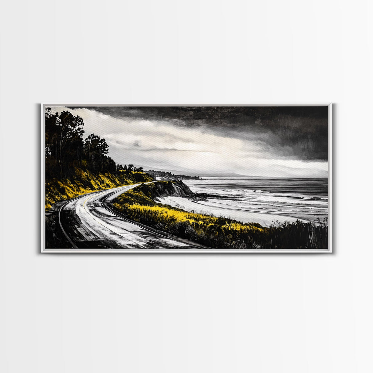 Stormy Beach, Ocean Mist, Coastal Serenity, Canvas Print, Moody Seascape Art, Contemporary Wall Art, Living Room Decor, Nautical Theme