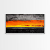 Sunset Glow, Dramatic Sky, Scenic Landscape, Bold Colors, Rustic Nature, Framed Canvas Print, Fall Decor, Living Room Wall Art