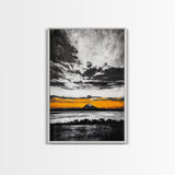 Volcanic Sunset, Black and White, Dramatic Sky, Framed Canvas Print, Moody Wall Art, Modern Landscape, Office Decor, Nature Aesthetic