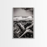 Ocean Waves, Stormy Sky, Framed Canvas Print, Coastal Wall Art, Black and White Seascape, Beach House Decor, Nautical Art, Modern Style
