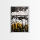 Ocean, Grass, Stormy Weather, Framed Canvas Print, Black and White Seascape, Modern Minimalist Art, Coastal Living, Neutral Wall Decor