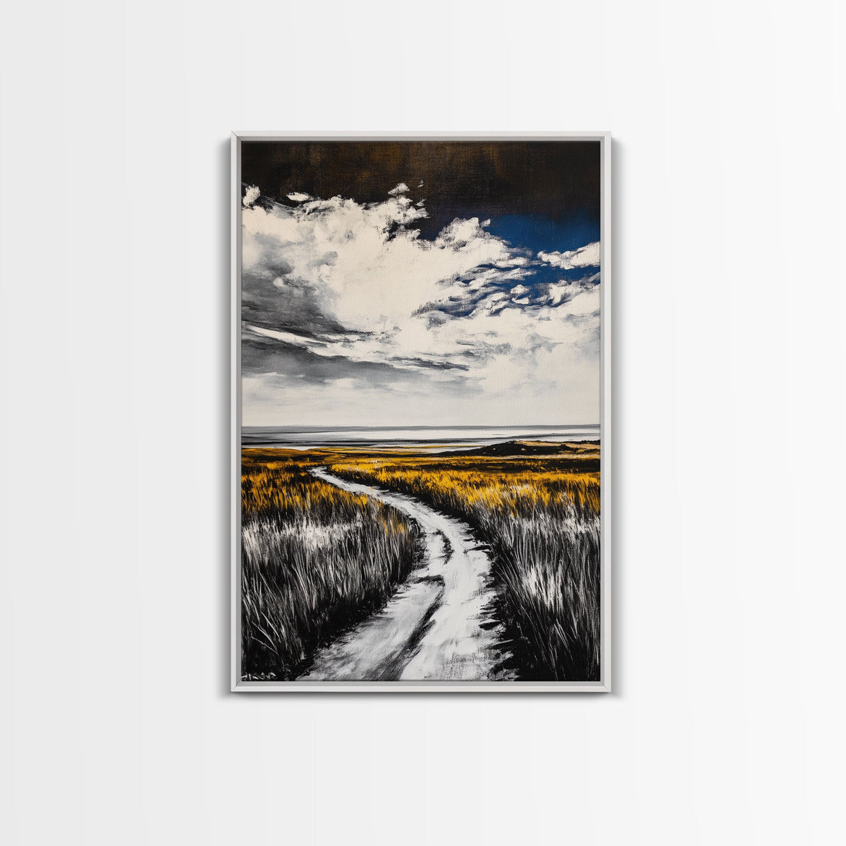 Pathway, Open Fields, Framed Canvas Print, Rustic Landscape, Countryside Decor, Farmhouse Wall Art, Neutral Tones, Home Gift Idea