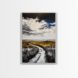 Pathway, Open Fields, Framed Canvas Print, Rustic Landscape, Countryside Decor, Farmhouse Wall Art, Neutral Tones, Home Gift Idea