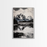 Serene Lake, Black and White Art, Nature Wall Decor, Minimalist Art, Wilderness Painting, Tranquil Wall Art, Modern Home Decor, Canvas Print