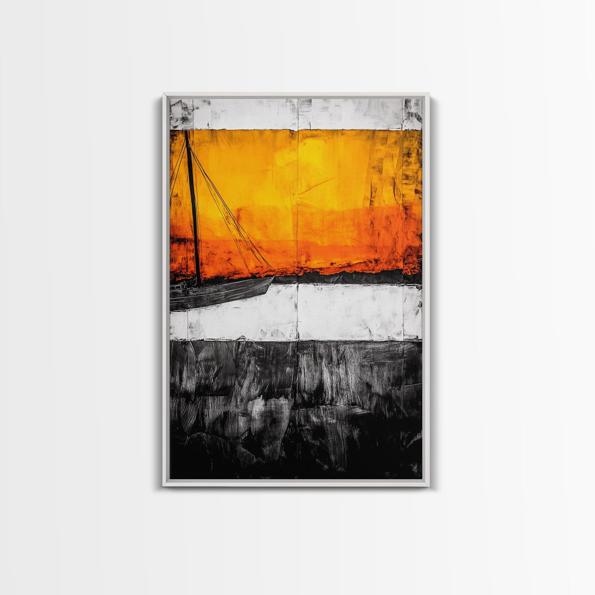 Sunset Sailboat, Nautical Art, Coastal Wall Decor, Warm Color Palette, Abstract Seascape, Modern Ocean Art, Vibrant Painting, Canvas Print