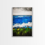 Abstract Ocean View, Blue Green Black White, Coastal Wall Art, Modern Beach Home Decor, Bold Statement Painting, Office Art, Canvas Print