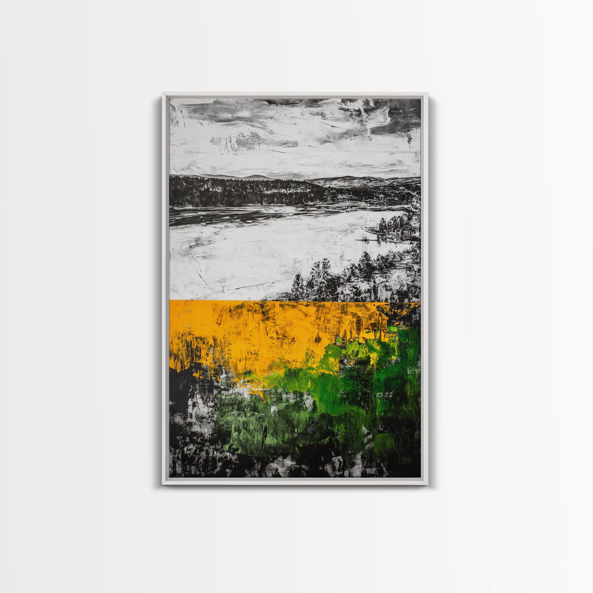 Modern Abstract Landscape, Unique Nature Scene, Rustic Farmhouse Wall Decor, Minimalist Home Gift, Framed Canvas Print