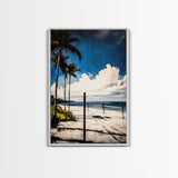 Palm Tree Beach Scene, Vibrant Blue Sky, Tropical Art, Coastal Landscape, Modern Ocean Wall Decor, Summer Home Artwork, Canvas Print