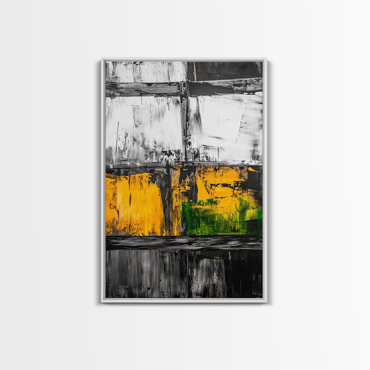 Industrial Texture, Abstract Modern Art, Yellow Green Minimalist, Contemporary Home Decor, Statement Wall, Framed Canvas Print, Gift Idea