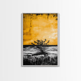 Golden Horizon, Minimalist Desert Art, Warm Sunset Tones, Contemporary Landscape, Boho Home Decor, Framed Canvas Print, Gift Idea