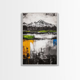 Abstract Landscape, Mountain Scene, Framed Canvas Print, Green Nature Art, Modern Decor, Minimalist Art, Living Room Wall Decor