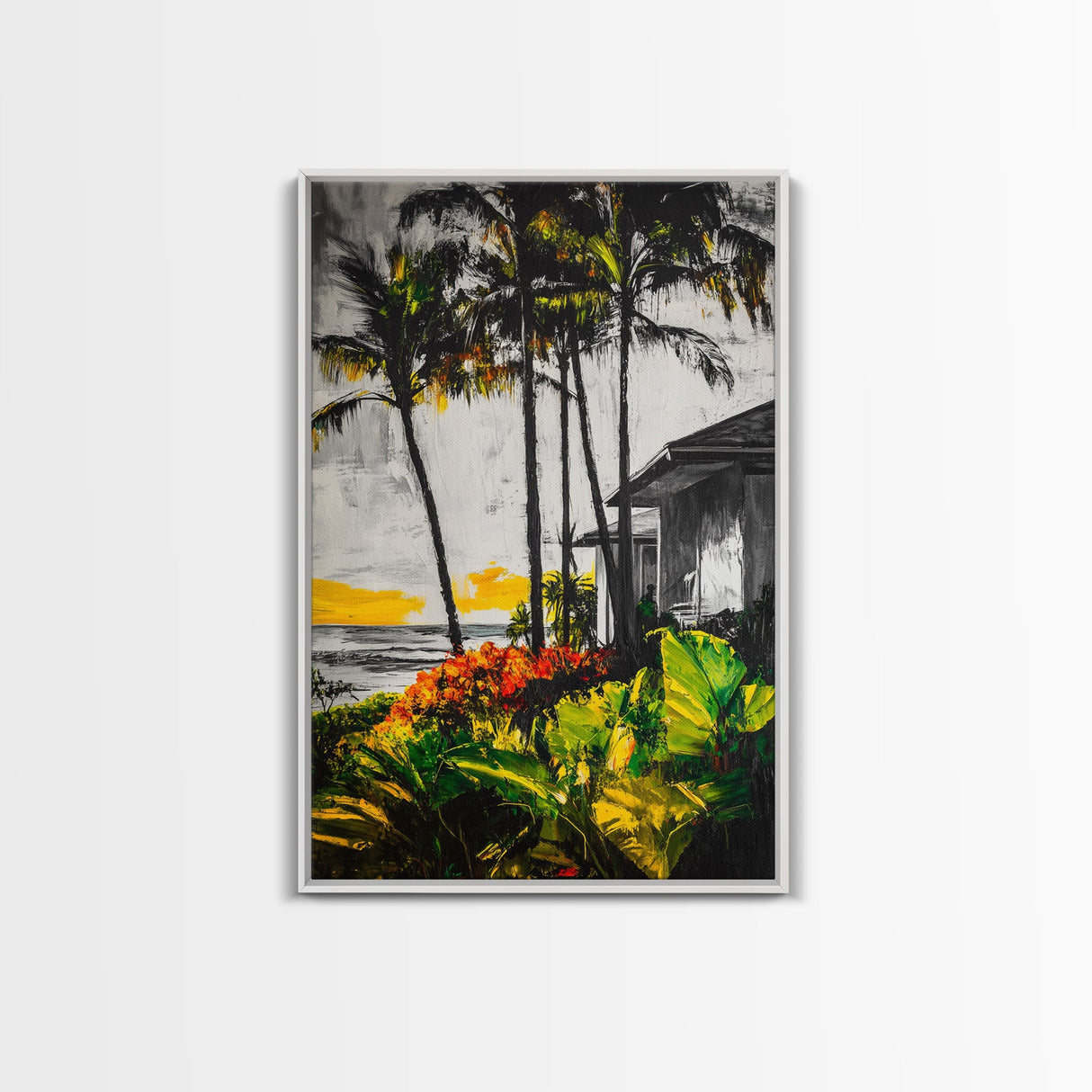 Palm Trees, Beach House, Tropical Sunset, Framed Canvas Print, Coastal Wall Art, Boho Art, Bedroom Wall Art, Vacation Vibes