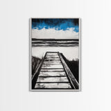 Wooden Path, Beach Walk, Ocean Waves, Framed Canvas Print, Coastal Decor, Minimalist Wall Art, Modern Living Room Art