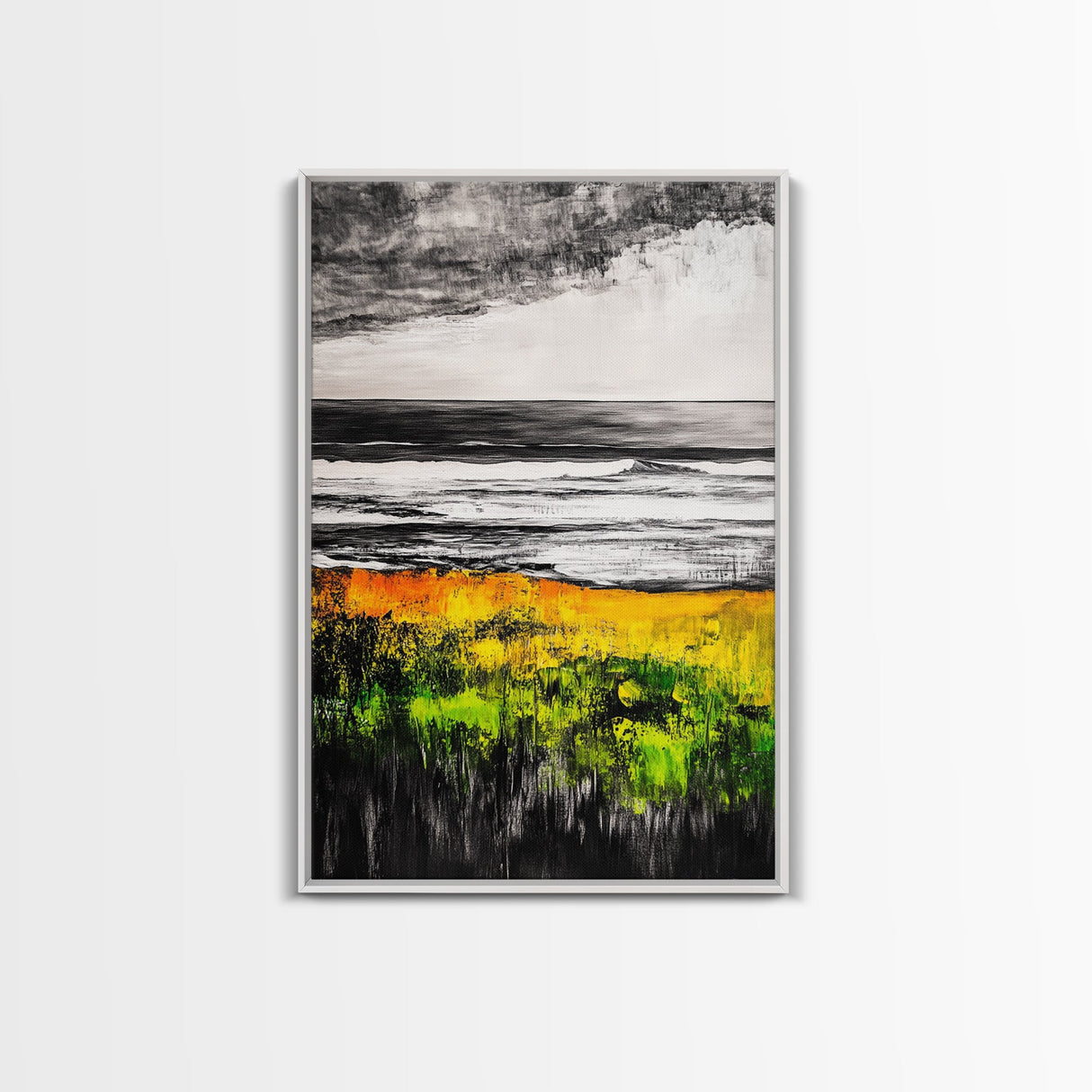 Golden Meadow, Wild Grasses, Tranquil Beach, Framed Canvas Print, Nature Wall Art, Fall Decor, Minimalist Landscape