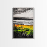 Golden Meadow, Wild Grasses, Tranquil Beach, Framed Canvas Print, Nature Wall Art, Fall Decor, Minimalist Landscape