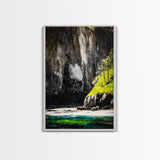 Mountain River, Nature Landscape Art, Moody Scenic Painting, Rustic Home Wall Art, Black and White Aesthetic, Framed Canvas Print