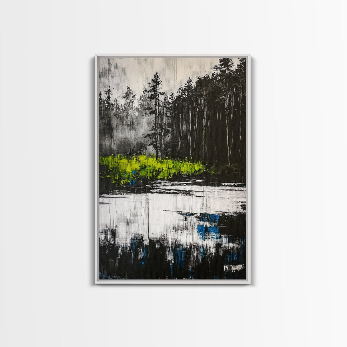 Misty Forest, Reflection, Tranquil Landscape, Framed Canvas Print, Nature Wall Art, Black and White Decor, Bedroom Art, Rustic Home