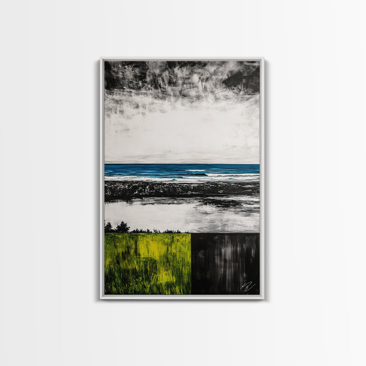 Ocean Horizon, Modern Seascape, Coastal Wall Art, Blue Waters, Black and White Art, Framed Canvas Print, Living Room Decor, Minimalist Art