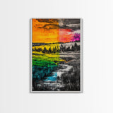 Vibrant Sunset, Colorful Landscape, Bold Abstract Art, Nature Inspired, Modern Painting, Framed Canvas Print, Living Room Wall Decor