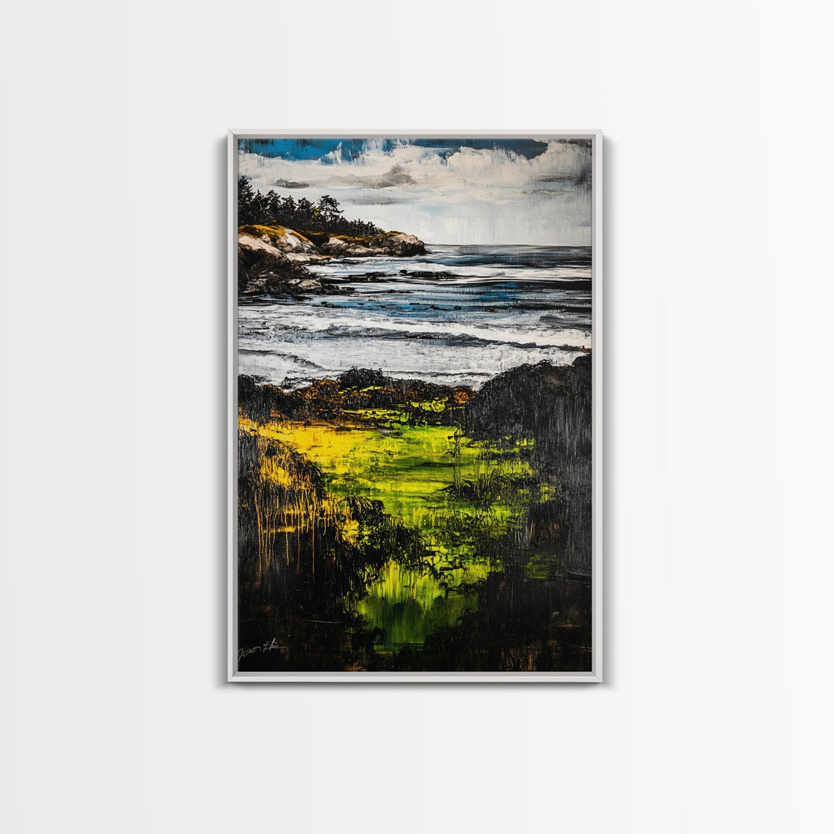 Coastal Serenity, Ocean Landscape Painting, Vibrant Nature Art, Beach House Decor, Framed Canvas Print, Modern Farmhouse or Bedroom Wall Art