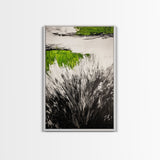 Wild Grass, Black and White with Green Accents, Abstract Nature Painting, Framed Canvas Print, Rustic Farmhouse or Living Room Decor