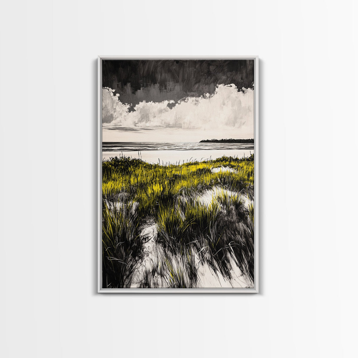 Dune Grass, Coastal Landscape Wall Art, Beach House Decor, Serene Nature Print, Rustic Seaside Art, Framed Canvas Print