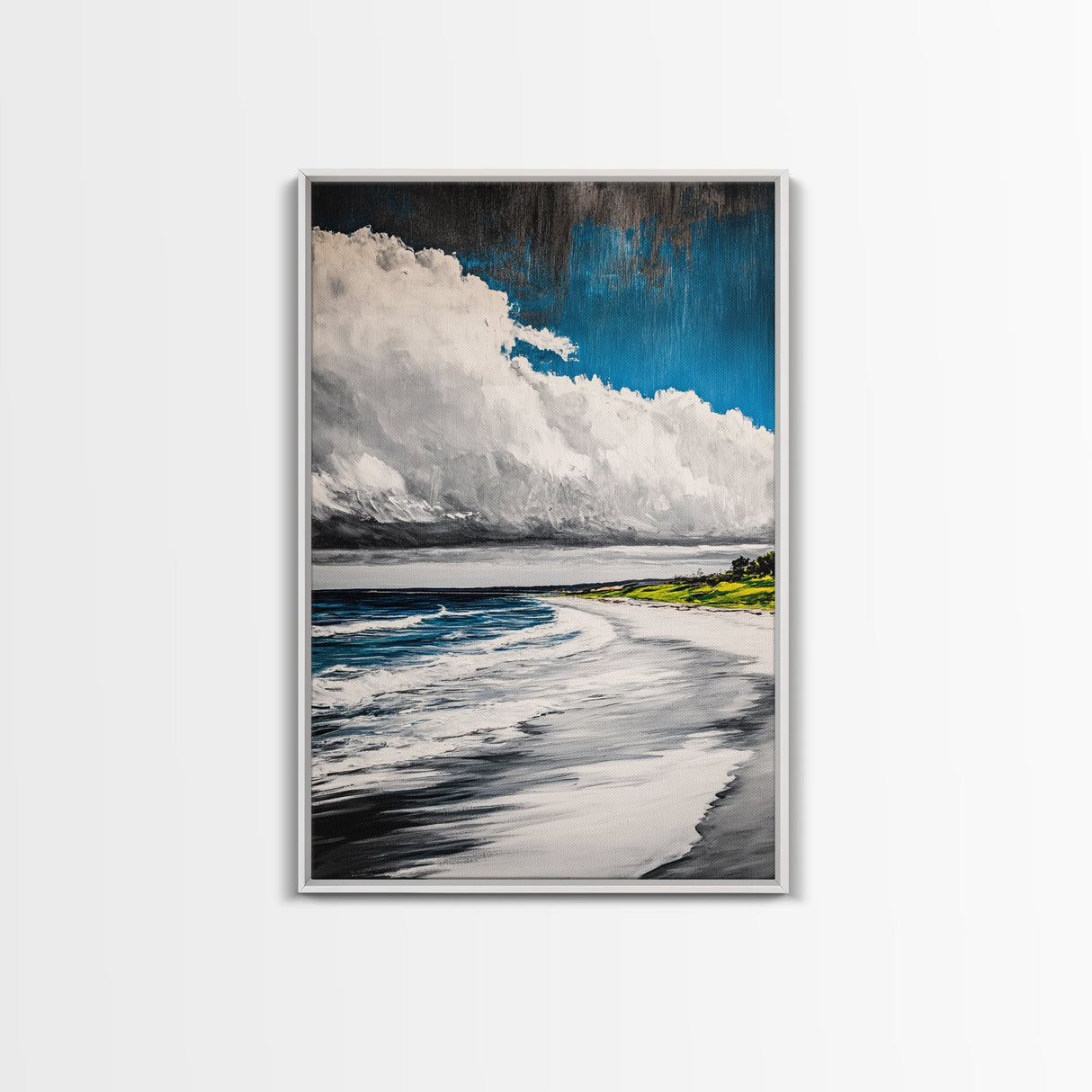 Beach Serenity, Coastal, Ocean Waves, Nature Art, Framed Canvas Print, Living Room Wall Art, Beach House Decor, Minimalist Landscape