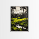 Green Meadow, Forest, Landscape Art, Nature Print, Framed Canvas Print, Bedroom Wall Art, Rustic Home Decor, Boho Aesthetic