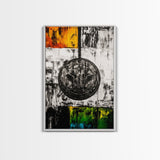 Military Emblem, Abstract, Grunge Art, Symbolic Print, Framed Canvas Print, Office Wall Decor, Patriotic Art, Industrial Style