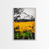 Golden Fields, Mountain Wall Art, Abstract Landscape, Bold Yellow, Rustic Decor, Autumn Artwork, Modern Painting, Framed Canvas Print