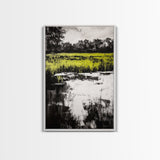 Marshland Reflections, Nature Landscape, Black and White Wall Art, Rustic Home Decor, Framed Canvas Print, Minimalist Aesthetic, Office Art