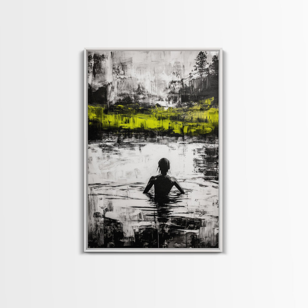 Woman in Water, Abstract Reflection, Moody Wall Art, Black and White Canvas Print, Contemporary Bedroom Art, Minimalist Home Decor