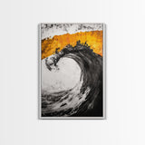 Giant Ocean Wave, Surfer Wall Art, Black and White Beach Print, Coastal Aesthetic, Framed Canvas Print, Ocean Lover Gift, Large Wall Art