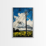 Power Lines, Rural Landscape, Country Wall Art, Modern Farmhouse Decor, Yellow Field Canvas Print, Minimalist Wall Art, Office Wall Decor