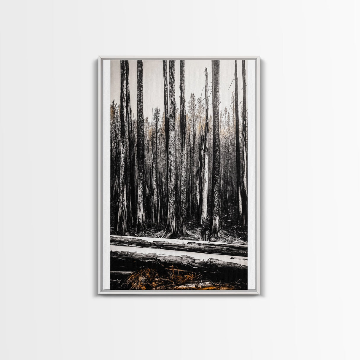 Forest Landscape, Black and White Tree Art, Moody Woodland Scene, Rustic Nature Wall Decor, Cabin Home Artwork, Framed Canvas Print