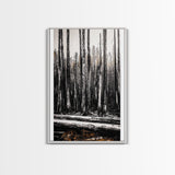 Forest Landscape, Black and White Tree Art, Moody Woodland Scene, Rustic Nature Wall Decor, Cabin Home Artwork, Framed Canvas Print