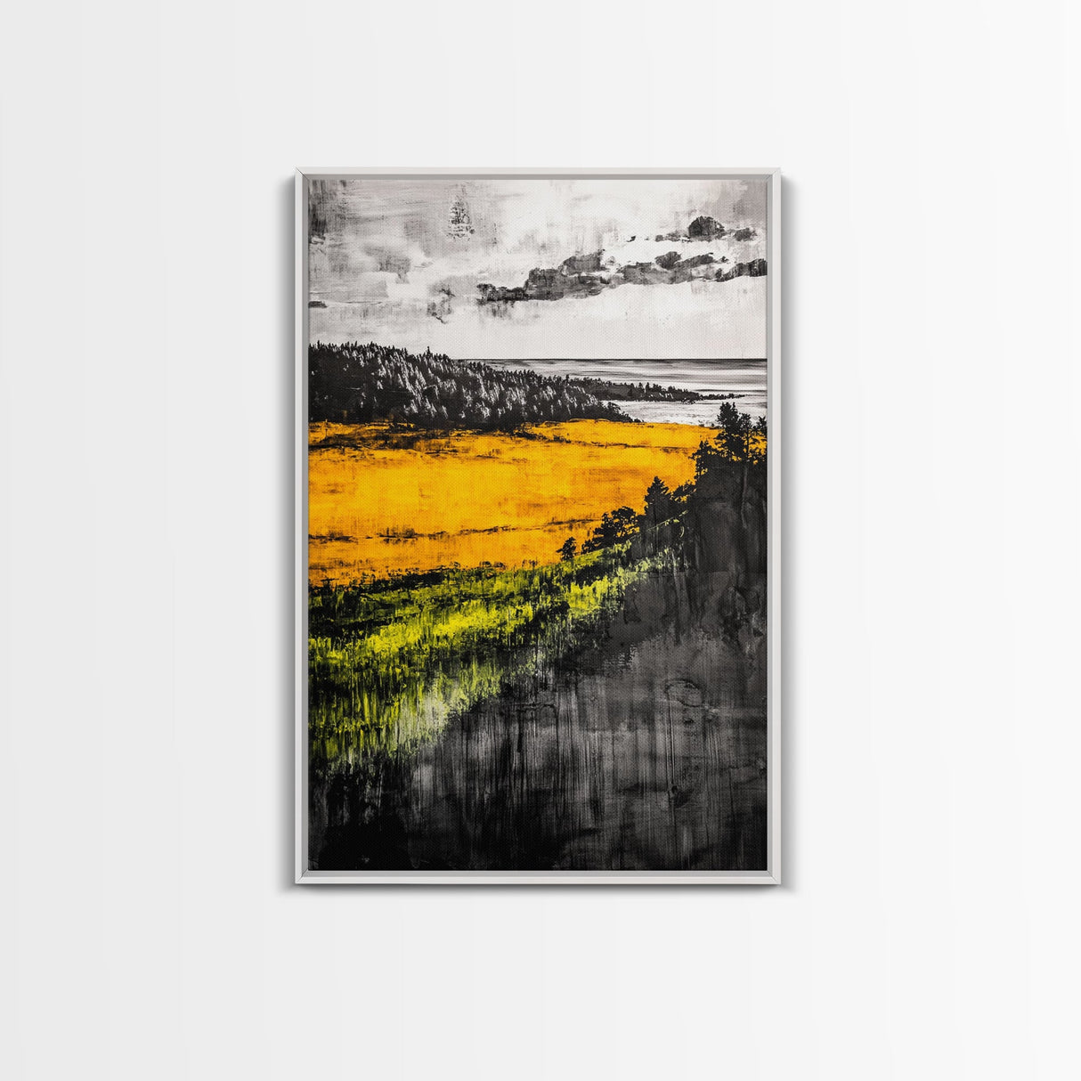 Golden Fields, Dramatic Landscape, Autumn Wall Art, Rustic Home Decor, Mountain View Framed Canvas Print, Farmhouse Aesthetic, Office Decor