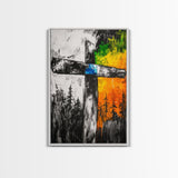 Wooden Cross, Religious Wall Art, Rustic Canvas Print, Faith Inspired, Spiritual Decor, Farmhouse Style, Living Room Art, Bold Colors