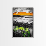 Sunset Ocean, Coastal Wall Art, Black White Seascape, Framed Canvas Print, Beach House Decor, Dramatic Sky, Nautical Artwork
