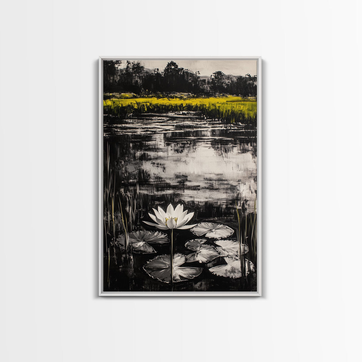 Water Lily, Tranquil Pond Scene, Zen Nature Decor, Floral Botanical Print, Relaxing Bedroom Wall Art, Framed Canvas Print