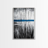 Tall Grass, Serene Lake View, Minimalist Coastal Art, Black White Landscape, Contemporary Home Decor, Canvas Print