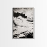 Ocean Waves, Seascape Painting, Framed Canvas Print, Beach House Decor, Nautical Wall Art, Black and White Art, Coastal Living Room